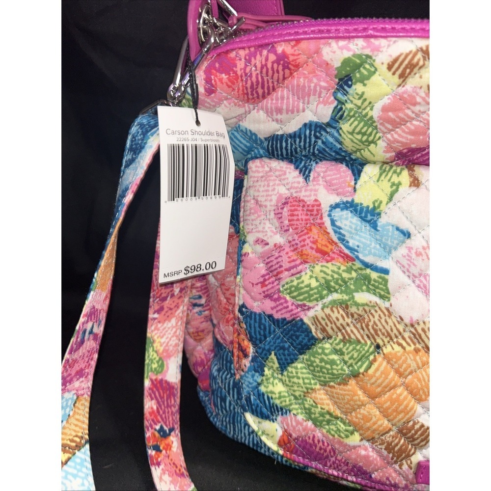 NWT Vera Bradley Cotton Carson Shoulder Purse 'Superbloom' pattern & Two Straps - Picture 3 of 9